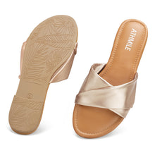 Load image into Gallery viewer, Gold Casual Leather Summer Flat Sandals