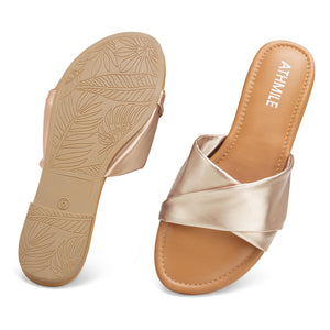 Gold Casual Leather Summer Flat Sandals