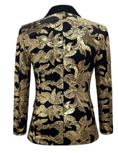 Load image into Gallery viewer, Gold Men&#39;s Sequin Floral Party Long Sleeve Blazer