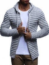 Load image into Gallery viewer, Men&#39;s Grey Rippled Long Sleeve Knit Hoodie