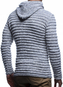 Men's Grey Rippled Long Sleeve Knit Hoodie