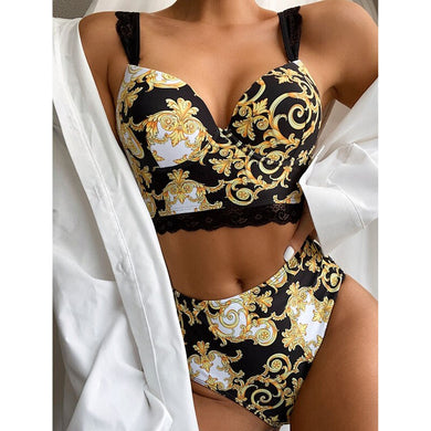 Black & Gold Luxury Designer Printed Bikini 2pc Swimsuit
