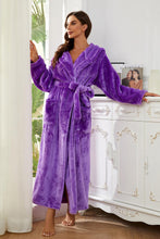 Load image into Gallery viewer, Warm Fleece Pink Long Plush Hooded Bathrobe