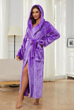Load image into Gallery viewer, Warm Fleece Purple Long Plush Hooded Bathrobe