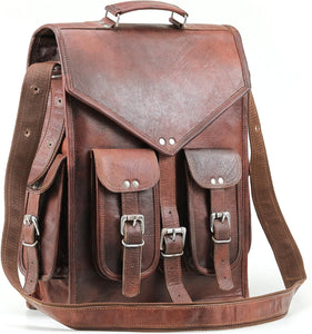 Handmade Brown Vintage Leather Laptop Messenger Bag Backpack