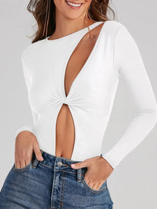 White One Piece Cut Out Long Sleeve Bodysuit
