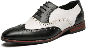 Men's Black/White Oxford Wingtips Lace Up Two Tone Dress Shoes