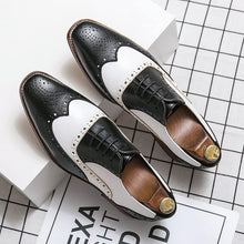Load image into Gallery viewer, Men&#39;s Black/White Oxford Wingtips Lace Up Two Tone Dress Shoes