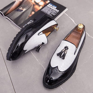 Men's Black & White Crocodile Oxford Wingtips Loafer Two Tone Dress Shoes