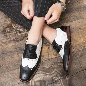 Men's Black/White Oxford Wingtips Lace Up Two Tone Dress Shoes