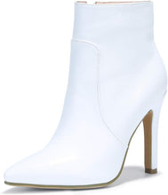 Load image into Gallery viewer, Snow White Faux Leather Zipper Stiletto Heel Ankle Boots