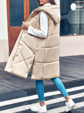 Load image into Gallery viewer, Oversized Beige Sleeveless Zippered Puffer Long Vest Coat