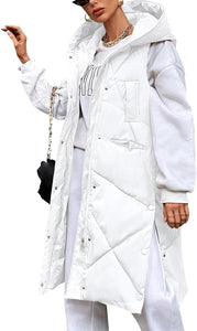 Oversized Beige Sleeveless Zippered Puffer Long Vest Coat