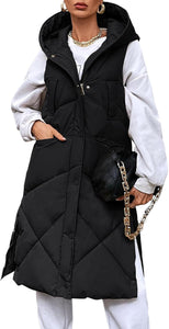 Oversized Beige Sleeveless Zippered Puffer Long Vest Coat
