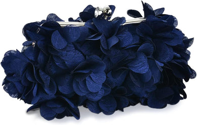 Pretty Floral Applique Navy Blue Clutch Style Evening Bag
