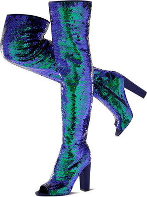 Sparkling Mermaid Sequin Thigh High Over The Knee Boots