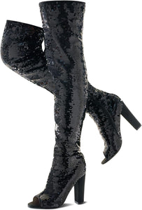 Sparkling Mermaid Sequin Thigh High Over The Knee Boots