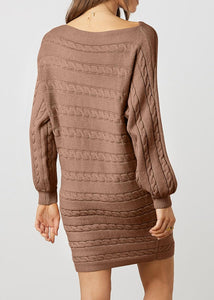 Cable Knit Black Off Shoulder Long Sleeve Sweater Dress