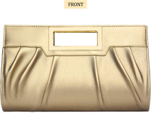 Load image into Gallery viewer, Vegan Leather Open Handle Gold Clutch Style Evening Bag