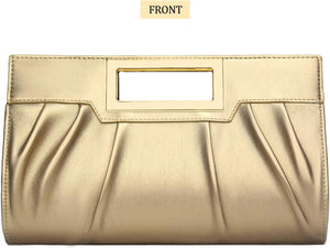 Vegan Leather Open Handle Gold Clutch Style Evening Bag