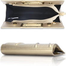 Load image into Gallery viewer, Vegan Leather Open Handle Orange Clutch Style Evening Bag