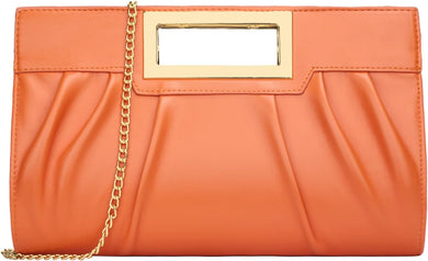 Vegan Leather Open Handle Orange Clutch Style Evening Bag