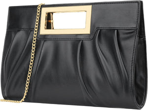 Vegan Leather Open Handle Gold Clutch Style Evening Bag