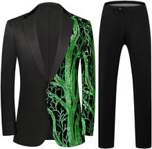 Load image into Gallery viewer, Men&#39;s Fashionable Tuxedo Black/Green Sequin Blazer &amp; Pants Suit