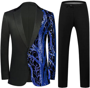 Men's Fashionable Tuxedo Black/Purple Sequin Blazer & Pants Suit