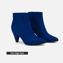 Load image into Gallery viewer, Royal Blue Winter Chic Pointy Toe Low Heel Ankle Boots