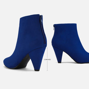 Royal Blue Winter Chic Pointy Toe Low Heel Ankle Boots