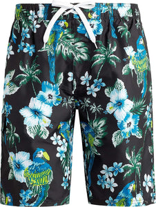 Men's Black Floral Cargo Style Swim Shorts w/Pockets