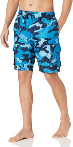Men's Blue Camo Cargo Style Swim Shorts w/Pockets