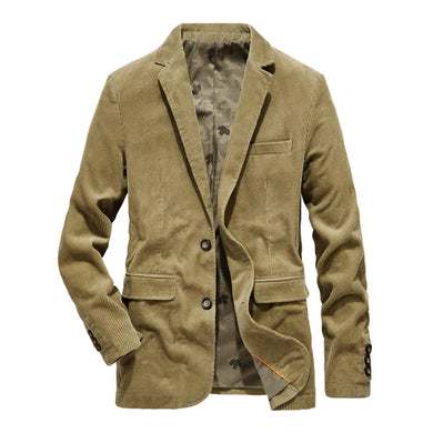 Khaki Men's Corduroy Long Sleeve Sports Coat Blazer