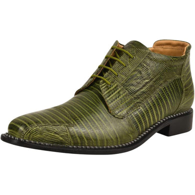 Men's Green Leather Lizard Style Lace Up Ankle Dress Boots