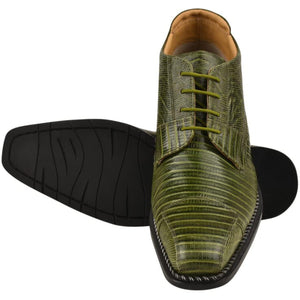 Men's Green Leather Lizard Style Lace Up Ankle Dress Boots