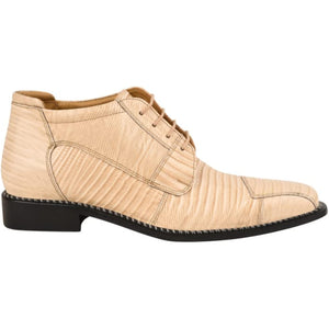 Men's Beige Leather Lizard Style Lace Up Ankle Dress Boots
