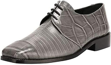 Men's Oxford Grey Crocodile Lizard Print Leather Dress Shoes