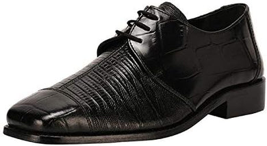 Men's Oxford Black Crocodile Lizard Print Leather Dress Shoes