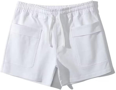 Men's Drawstring White Pocket Athletic Shorts