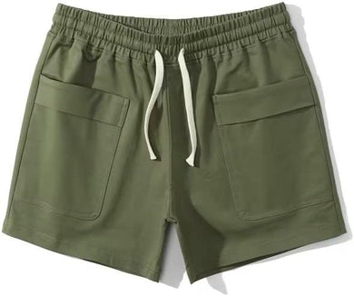 Men's Drawstring Army Green Pocket Athletic Shorts