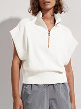Load image into Gallery viewer, Winter White Knit Zip Front Short Sleeve Cropped Sweater