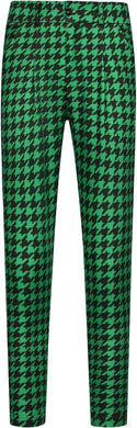Men's Green Houndstooth Slim Fit Cropped Dress Pants