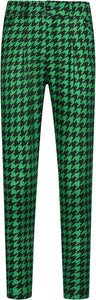 Men's Green Houndstooth Slim Fit Cropped Dress Pants