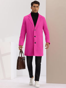 Men's Slim Fit Pink Long Sleeve Lapel Single Button Trench Coat