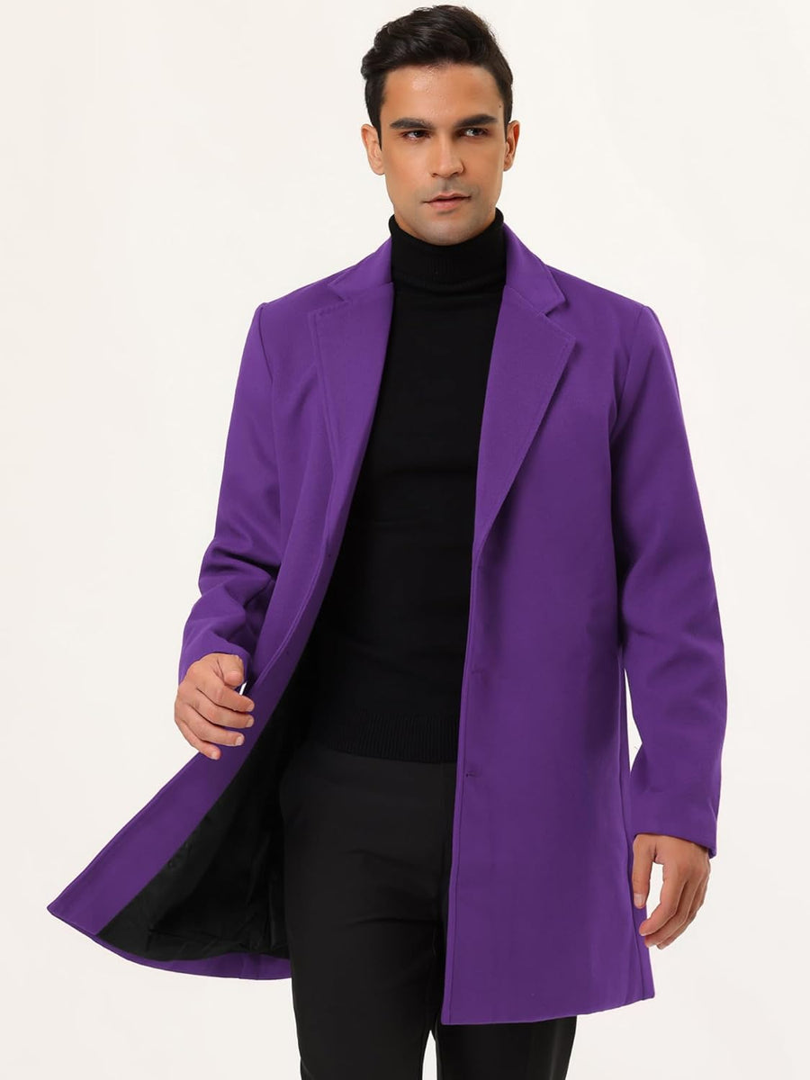 Men s Slim Fit Purple Long Sleeve Lapel Single Button Trench Coat Bella Valentina