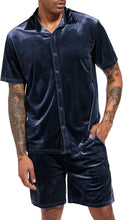 Load image into Gallery viewer, Men&#39;s Turquoise Velour Short Sleeve Shirt &amp; Shorts Set