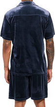 Load image into Gallery viewer, Men&#39;s Navy Blue Velour Short Sleeve Shirt &amp; Shorts Set
