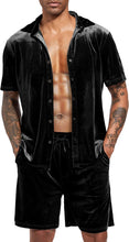 Load image into Gallery viewer, Men&#39;s Black Velour Short Sleeve Shirt &amp; Shorts Set