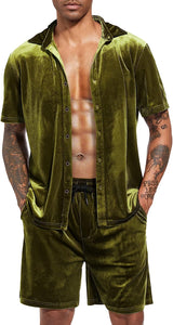 Men's Turquoise Velour Short Sleeve Shirt & Shorts Set
